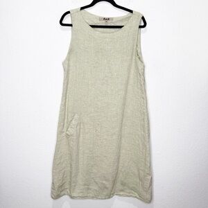 Flax 100% Linen Sleeveless A Line Trapeze Midi Dress Lagenlook Minimalist